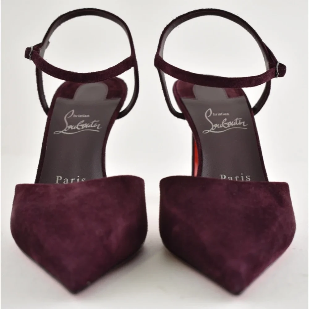 Christian Louboutin Condora Riviera 85 Amara Burgundy Ankle Strap Heel Pump 38.5